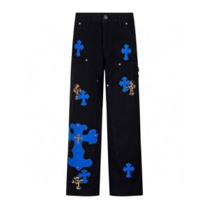 Chrome Hearts Blue Leopard Cross Patch Carpenter Pants