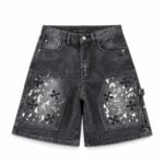 Chrome Hearts Black Splatter Cross Denim Shorts