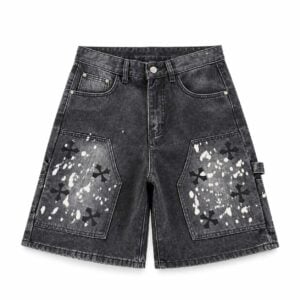 Chrome Hearts Black Splatter Cross Denim Shorts