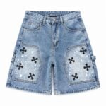 Chrome Hearts Light Blue Splatter Cross Denim Shorts