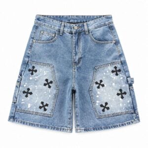 Chrome Hearts Light Blue Splatter Cross Denim Shorts