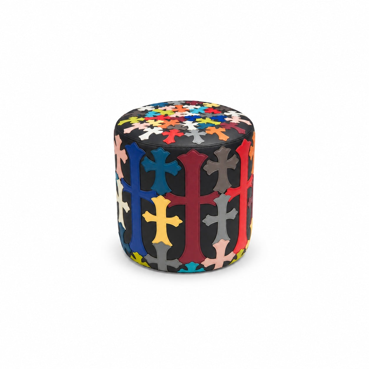 Chrome Hearts Black Multicolor Cross Leather Ottoman