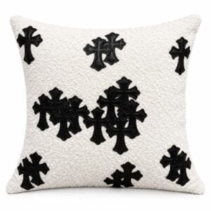Chrome Hearts White Boucle Black Cross Cushion