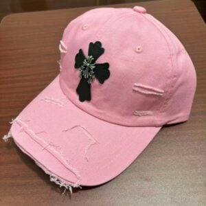 Chrome Hearts Pink Black Cross Distressed Baseball Cap
