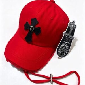 Chrome Hearts Red Black Cross Distressed Baseball Cap