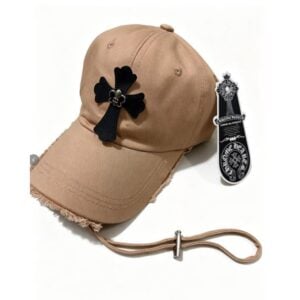 Chrome Hearts Tan Black Cross Distressed Baseball Cap