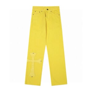 chrome hearts yellow cross patch jeans