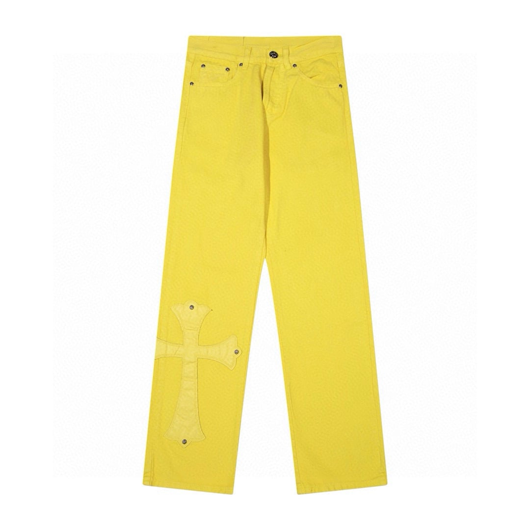 chrome-hearts-yellow-cross-patch-jeans chrome hearts yellow cross patch jeans