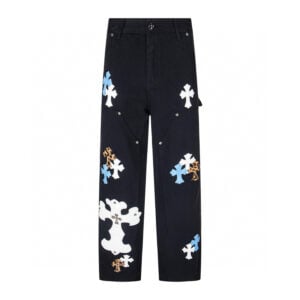 Chrome Hearts Black White Blue Cross Patch Carpenter Pants