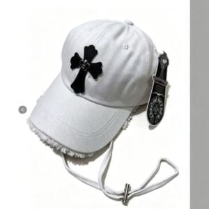 Chrome Hearts White Black Cross Distressed Baseball Cap