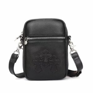Chrome Hearts Black Triple Cross Leather Mini Crossbody Bag