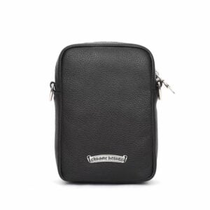 Chrome Hearts Black Leather Logo Mini Crossbody Bag