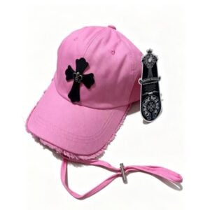 Chrome Hearts Pink Black Cross Distressed Baseball Cap