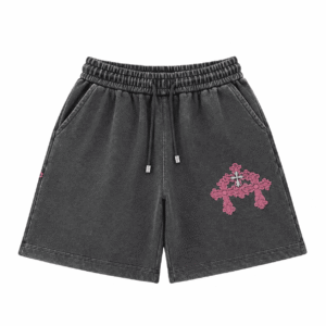 Chrome Hearts Pink Cemetery Cross Washed Black Shorts