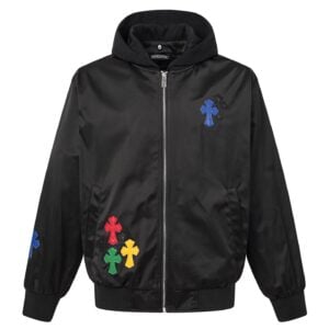 Chrome Hearts Multicolor Cross Patch Hooded Bomber Jacket