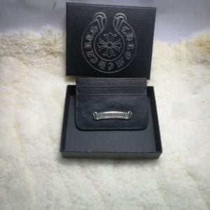 Chrome Hearts Black Leather Logo Plaque Card Holder