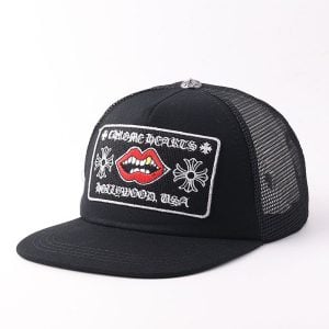 Chrome Hearts Black Trucker Hat with Lip Patch