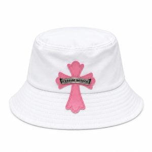 Chrome Hearts White Pink Cross Bucket Hat