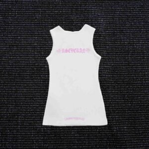 Chrome Hearts Pink Logo White Ribbed Tank Top