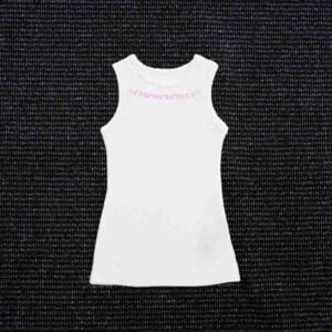 Chrome Hearts Pink Logo White Ribbed Tank Top