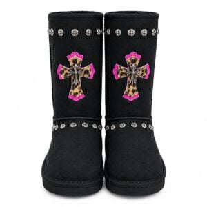 Chrome Hearts Black Leopard Cross Studded Winter Boots