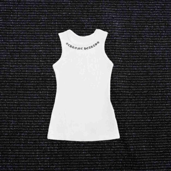 CHROME HEARTS 白 タンクトップ　レディース　Mサイズ Chrome Hearts Black Logo White Ribbed Tank Top