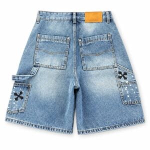 Chrome Hearts Light Blue Splatter Cross Denim Shorts