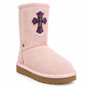 Chrome Hearts Pink Cross Suede Winter Boots