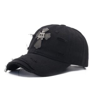 Chrome Hearts Black Cross Distressed Baseball Cap