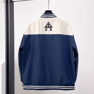Chrome Hearts Navy Cream Triple Cross Varsity Jacket