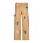 Chrome Hearts Khaki Pink Cross Patch Carpenter Pants