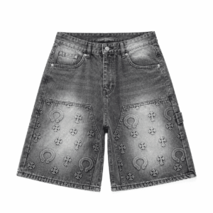Chrome Hearts Cross Patch Washed Black Denim Shorts