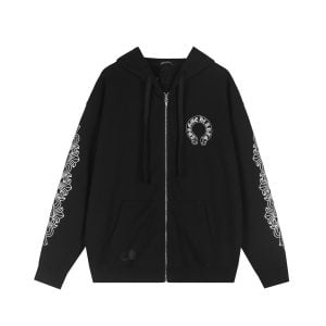 Chrome Hearts Black Gothic Horseshoe Zip Hoodie
