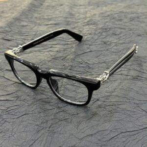 chrome hearts black rectangular floral cross glasses