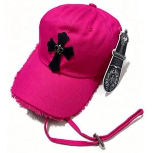 Chrome Hearts Hot Pink Cross Distressed Baseball Cap