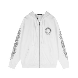 Chrome Hearts White Gothic Horseshoe Zip Hoodie