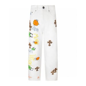 Chrome Hearts White Mental Nation Leopard Cross Jeans