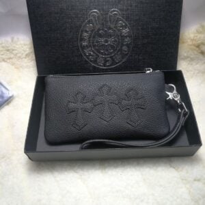 Chrome Hearts Black Triple Cross Leather Wristlet Wallet