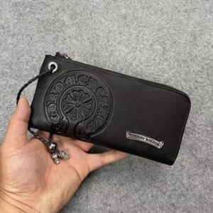 Chrome Hearts Black Leather Horseshoe Zip Long Wallet