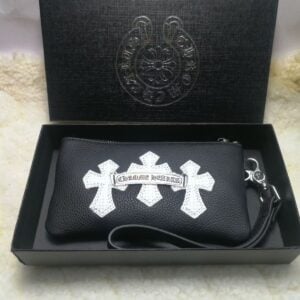 Chrome Hearts White Triple Cross Leather Wristlet Wallet