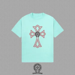 Chrome Hearts Mint Green Red Outline Cross T-Shirt