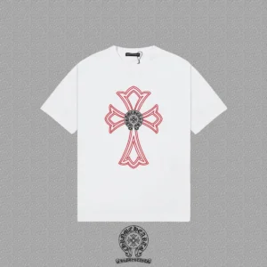 Chrome Hearts White Red Outline Cross T-Shirt
