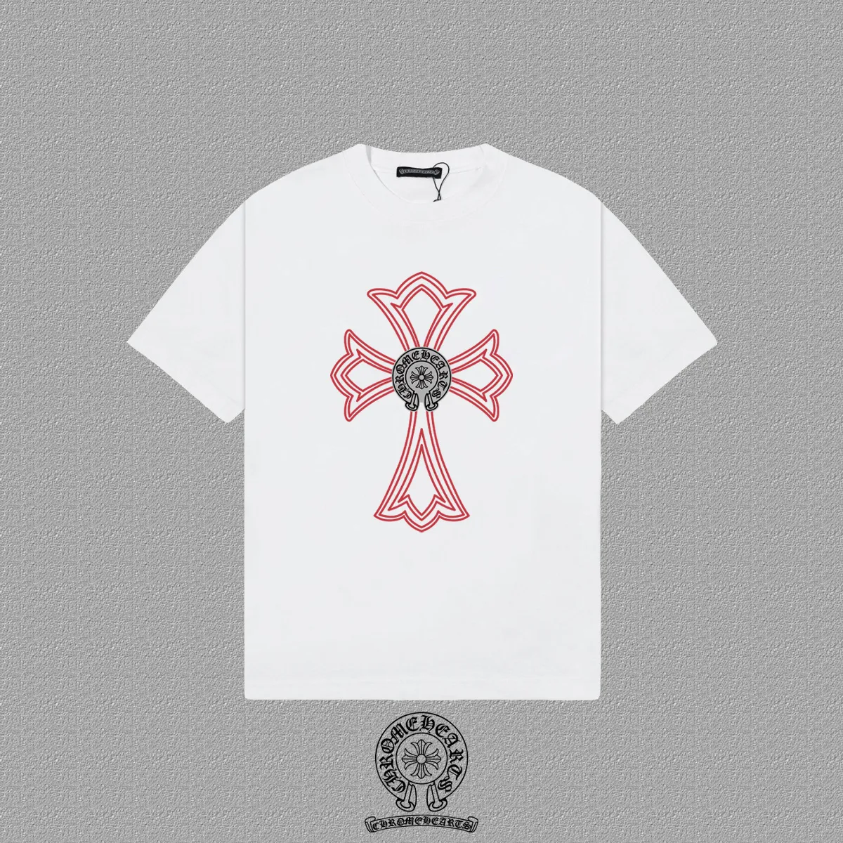 Chrome Hearts White Red Outline Cross T-Shirt Chrome Hearts White Red Outline Cross T-Shirt