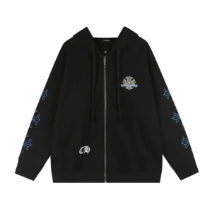 Chrome Hearts Black Blue Floral Cross Zip Up Hoodie
