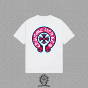 Chrome Hearts White Pink Horseshoe Cross Graphic T-Shirt