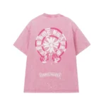 Chrome Hearts Pink and White Horseshoe Cross Graphic Shirt