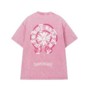 Chrome Hearts Pink and White Horseshoe Cross Graphic Shirt