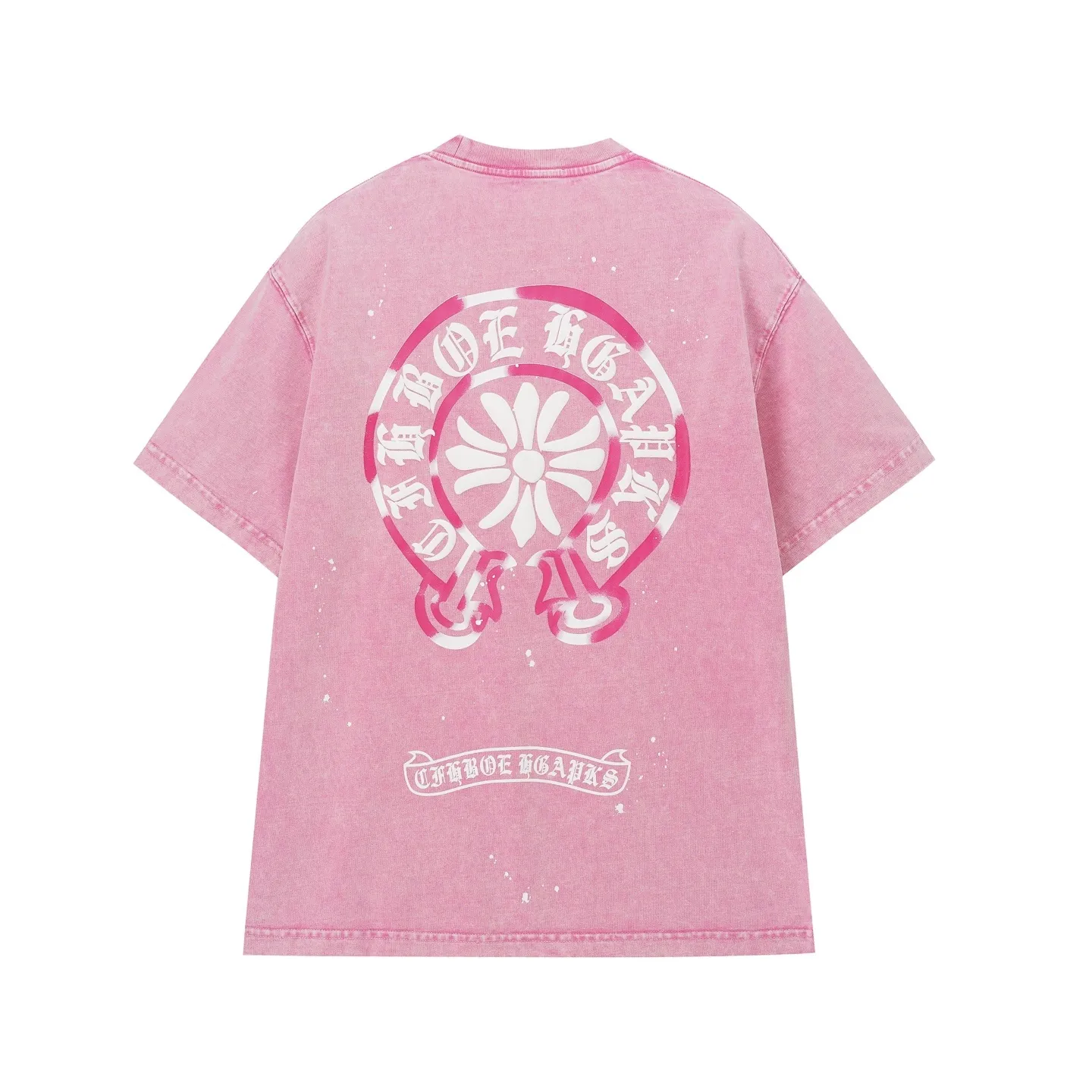 Chrome Hearts Pink and White Horseshoe Cross Graphic Shirt Chrome Hearts Pink and White Horseshoe Cross Graphic Shirt