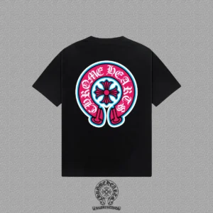 Chrome Hearts Black Pink Horseshoe Cross Graphic T-Shirt