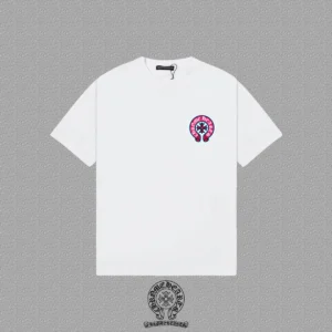 Chrome Hearts White Pink Horseshoe Cross Graphic T-Shirt